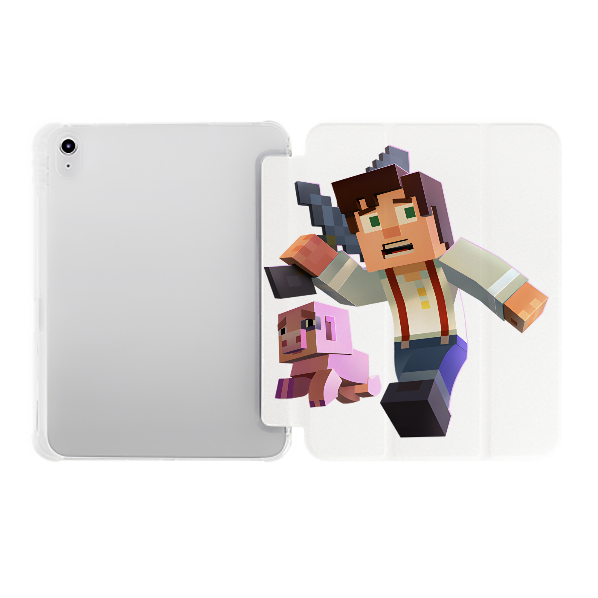 （画像用） マインクラフト ブロックの世界 Minecraft MC Block world IPad ケース ペン収納付き 三つ折りスタンド PUレザー×シリコン 対応機種9.5/10.5/10.9インチ